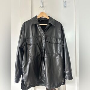 Zara Black Faux Leather Shirt Jacket